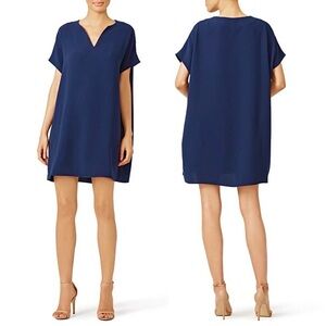 Diane von Furstenberg Kora Relaxed Short Sleeve V-Neck Shift Dress in Navy Blue